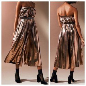 UO FUN! Bronze Metallic Strapless Flare Jumpsuit Size M